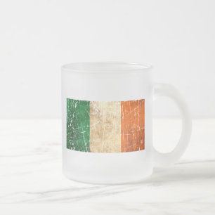Scratched and Worn Vintage Irish Flag Frosted Glass Coffee Mug