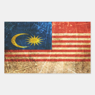 Scratched and Worn Vintage Malaysian Flag Rectangular Sticker