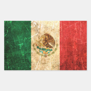 Scratched and Worn Vintage Mexican Flag Rectangular Sticker