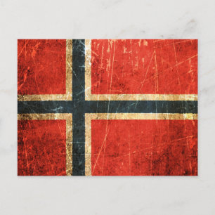 Scratched and Worn Vintage Norwegian Flag Postcard