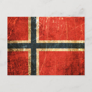 Scratched and Worn Vintage Norwegian Flag Postcard