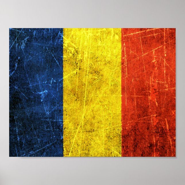 Scratched and Worn Vintage Romanian Flag Poster (Front)