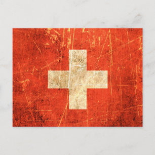 Scratched and Worn Vintage Swiss Flag Postcard
