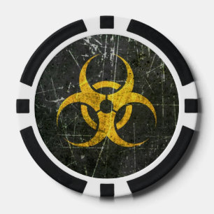 Scratched and Worn Yellow Biohazard Symbol Poker Chips
