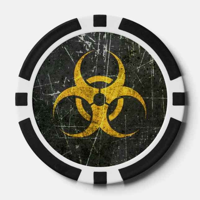 Scratched and Worn Yellow Biohazard Symbol Poker Chips (Front)