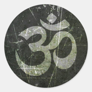 Scratched and Worn Yoga Om Symbol Classic Round Sticker