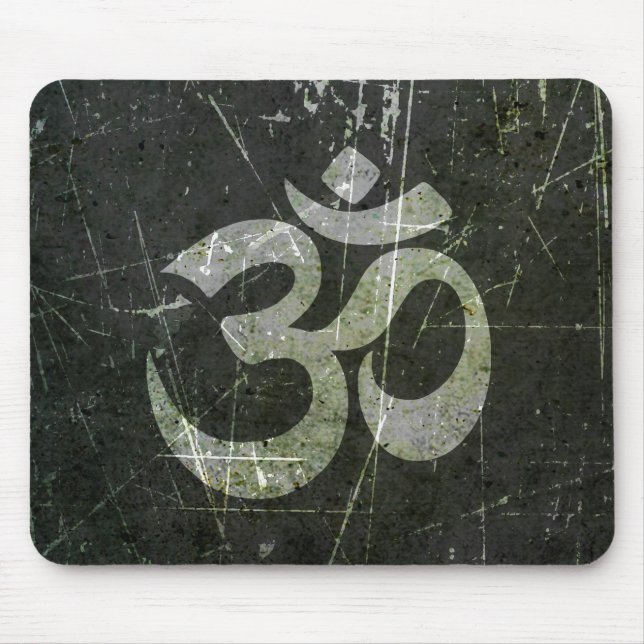 Scratched and Worn Yoga Om Symbol Mouse Mat (Front)