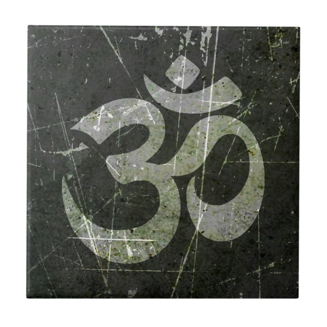 Scratched and Worn Yoga Om Symbol Tile (Front)