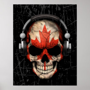 Scratched Canadian Dj Skull with Headphones Poster