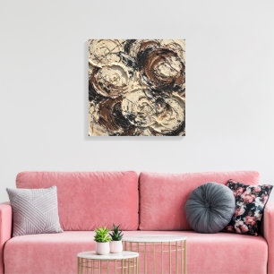 Scratched Circles Abstract Painting - Cream, Mocha Canvas Print