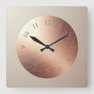 scratched copper plate square wall clock
