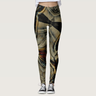 Scratched dark satin texture rumpled digital cloth leggings