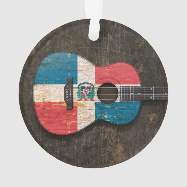 Scratched Dominican Republic Flag Acoustic Guitar Ornament (Back)