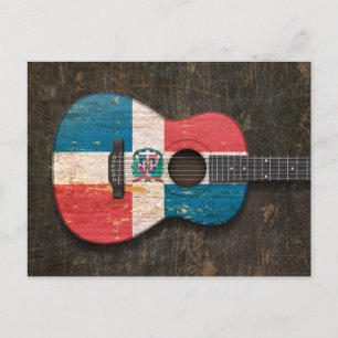 Scratched Dominican Republic Flag Acoustic Guitar Postcard