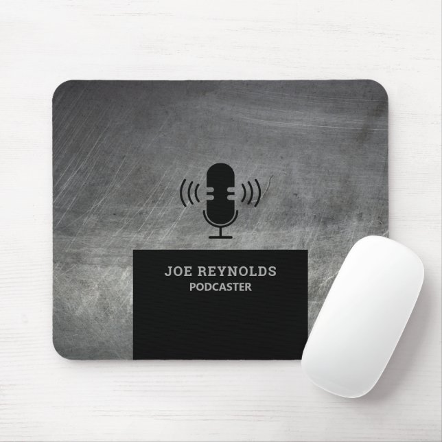 Scratched Metal Effect, Podcaster, Podcast Mouse Mat (With Mouse)