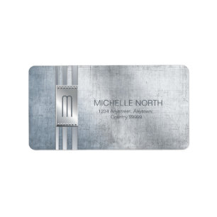 Scratched Metal Stripes Monogram Blue ID443 Label