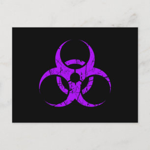 Scratched Purple Biohazard Symbol on Black Postcard