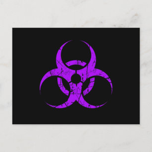 Scratched Purple Biohazard Symbol on Black Postcard