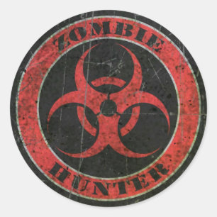 Scratched Red and Black Bio Hazard Zombie Hunter Classic Round Sticker