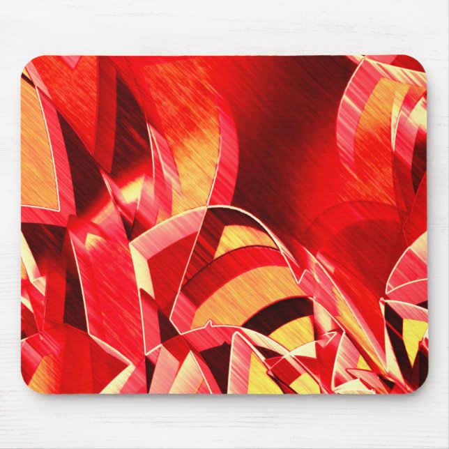 Scratched red strip simulating movemen over orange mouse mat (Front)