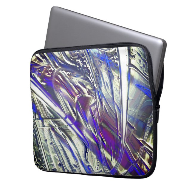 Scratched traces on silver texture under blue fume laptop sleeve (Front Left)