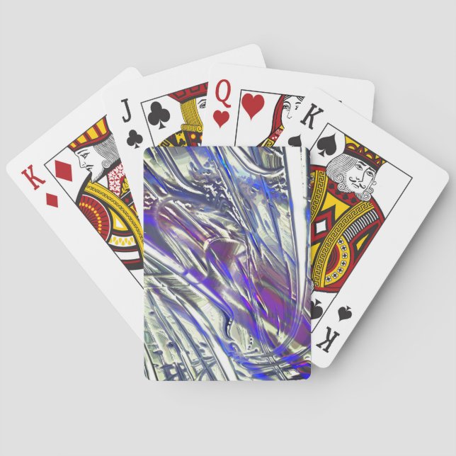 Scratched traces on silver texture under blue fume playing cards (Back)