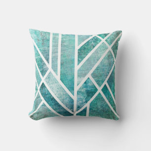 Scratched Turquoise/White Decor Pillow