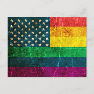 Scratched Vintage Gay Pride American Rainbow Flag Postcard