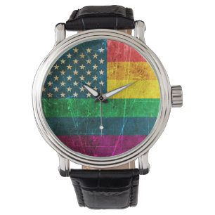 Scratched Vintage Gay Pride American Rainbow Flag Watch