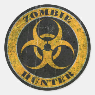 Scratched Yellow Bio Hazard Zombie Hunter Classic Round Sticker