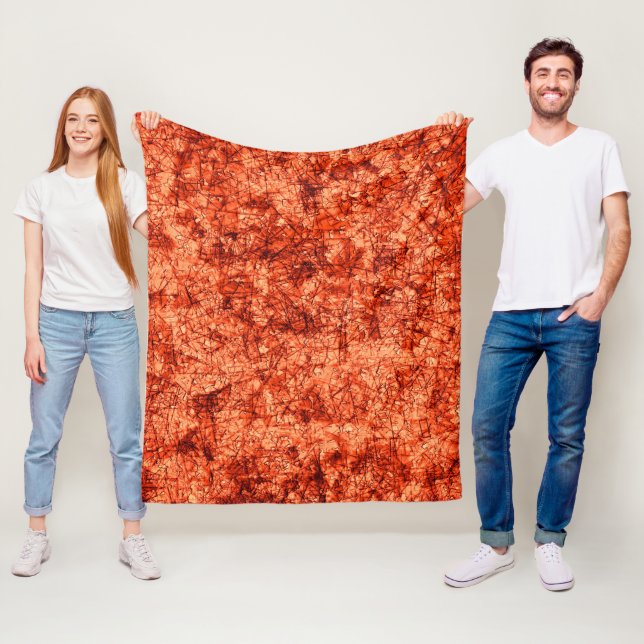 Scratches on a lightly spotted coral background fleece blanket (In Situ)