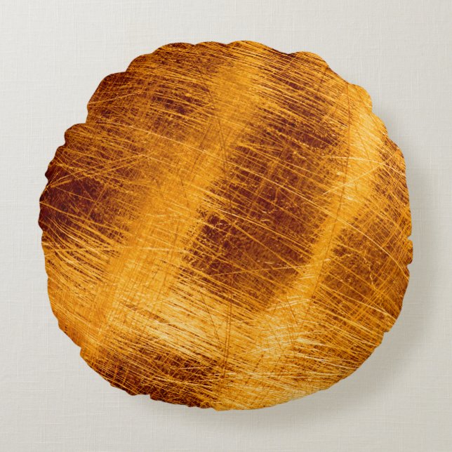Scratches on a metallic gold background. abstract, round cushion (Front)