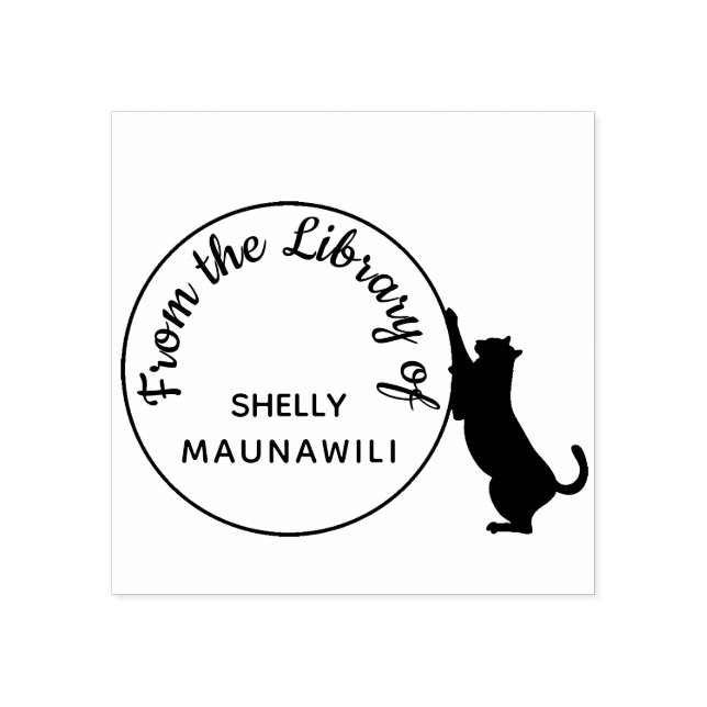 Scratching Cat Bookplate From the Library Of Name Rubber Stamp (Imprint)