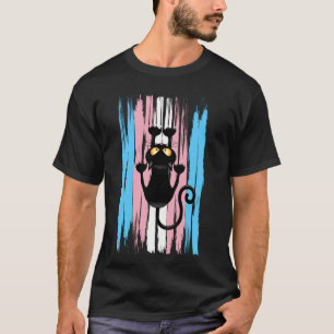 Scratching Cat with Trans Flag Stripes in Funny St T-Shirt