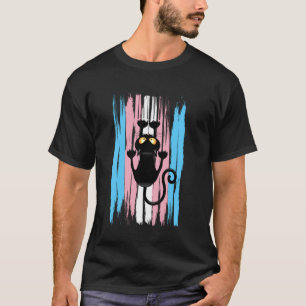 Scratching Cat with Trans Flag Stripes in Funny St T-Shirt