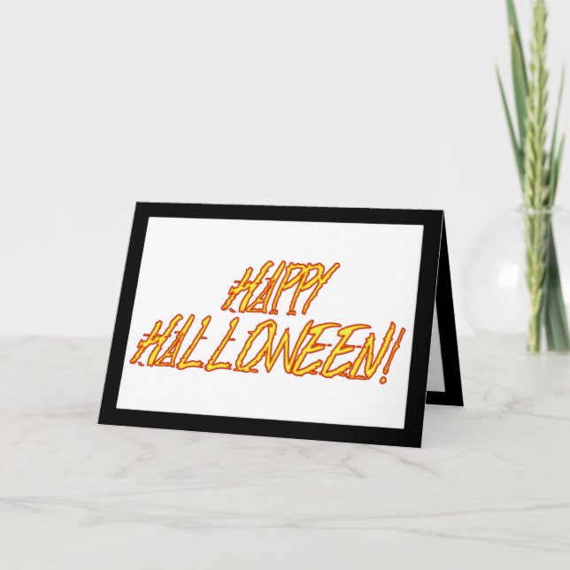 Scratchy Yellow & Red Halloween Text Image Card (Front)