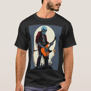 Scray t-shirt design, skull playing electric guita