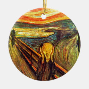 Scream by Munch ~ screaming man w red orange sky Ceramic Tree Decoration