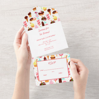 Scream for Ice Cream Girls Sweet Cute Birthday All In One Invitation