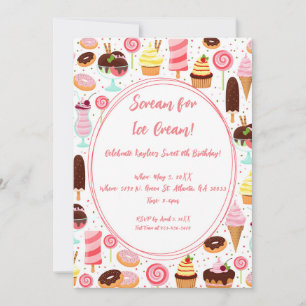 Scream for Ice Cream Girls Sweet Cute Birthday Invitation
