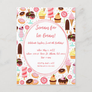 Scream for Ice Cream Girls Sweet Cute Birthday Invitation Postcard