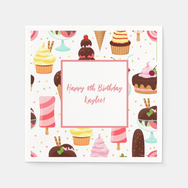 Scream for Ice Cream Girls Sweet Cute Birthday Napkin (Front)