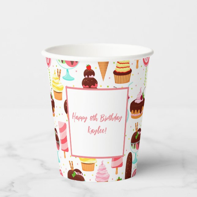 Scream for Ice Cream Girls Sweet Cute Birthday Paper Cups (Front)