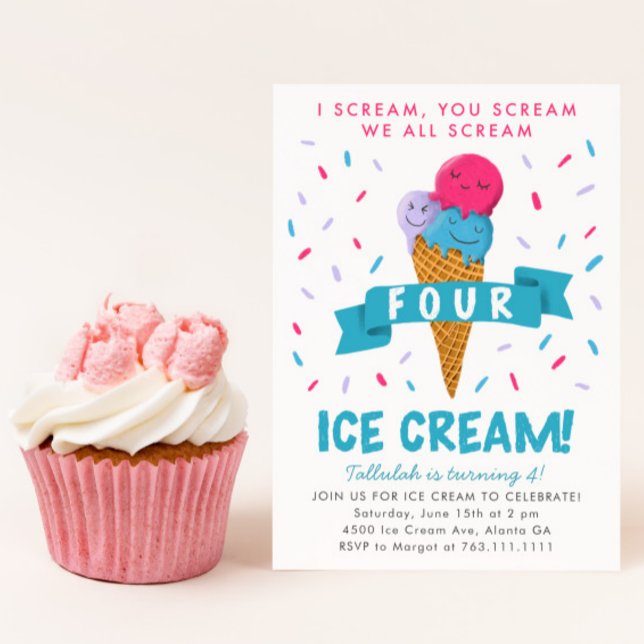 Scream Four Ice Cream 4th Birthday Party Invitation (Creator Uploaded)