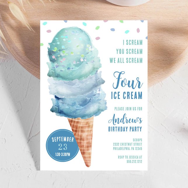 Scream FOUR Ice Cream Birthday Party Invitation (Creator Uploaded)