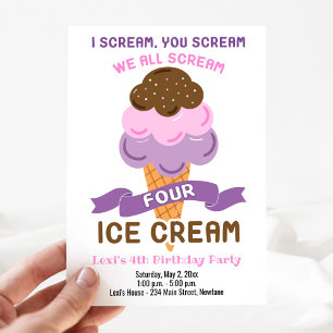 Scream Four Ice Cream Girl 4th Birthday Invitation