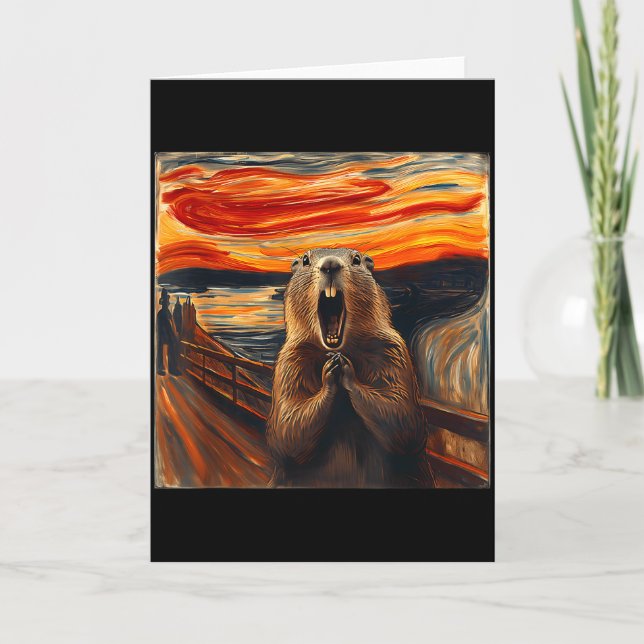 Scream Groundhog Artistic Groundhog Day Funny Anim Card (Front)