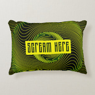 Scream Here Neon Yellow Optical Accent Pillow