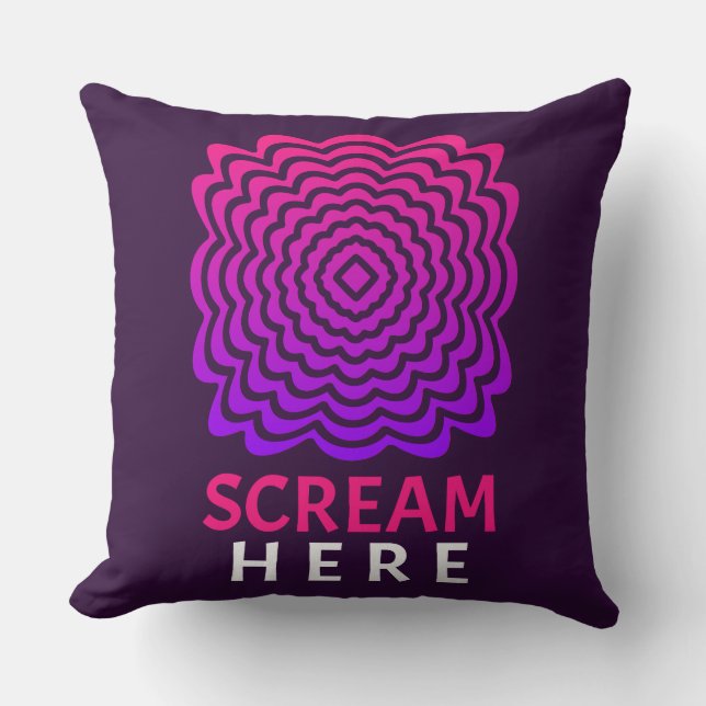 Scream Here | Pink & Purple Ripple Throw Pillow (Front)