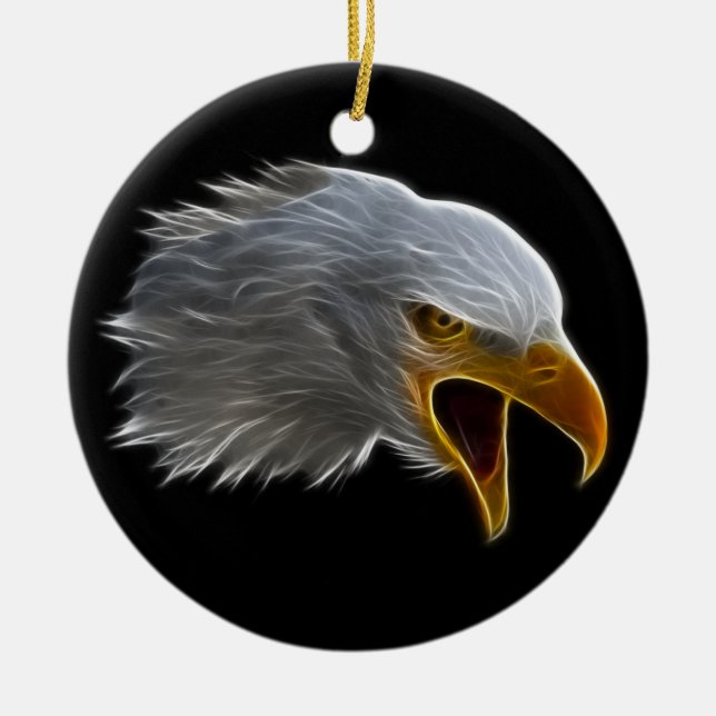 Screaming American Bald Eagle Head Ceramic Tree Decoration (Front)